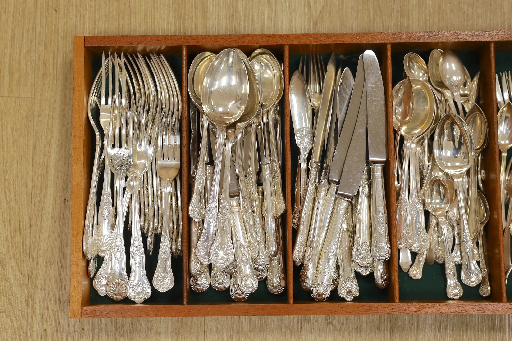 A Kings pattern plated flatware canteen